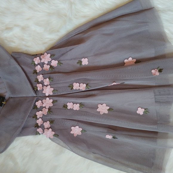 Off shoulder Floral Mesh Bardot Skater Dress - Picture 7 of 16